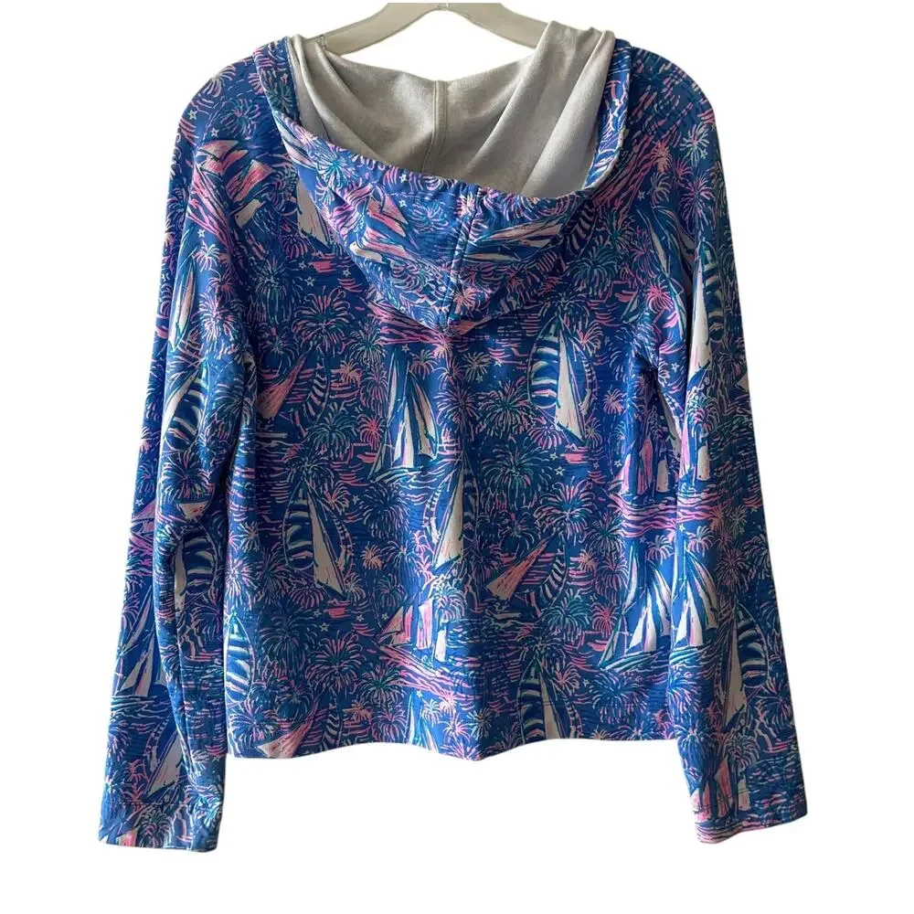 Lilly Pulitzer Kiawah Hoodie Womens Medium Sailabration Boca Blue Resort Beachy